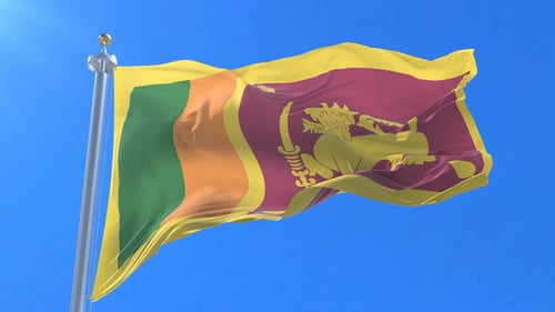 Realistic Waving Flag of Sri Lanka on Blue Sky
