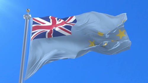 Realistic Waving Tuvalu Flag against a Clear Blue Sky