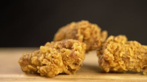 Close up of Crispy Fried Chicken on Wood