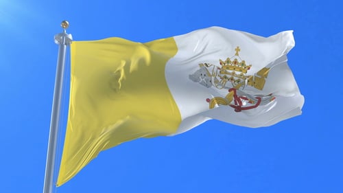 Realistic 3D Animation of Waving Vatican City Flag