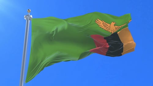 Zambia Flag Waving Realistic Loop on Clear Blue Sky