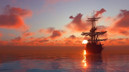 Sonnenuntergang und Segelschiff
