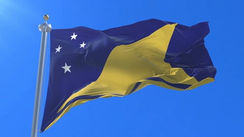 Tokelau Flag Waving in Blue Sky with Realistic Cloth Animation
