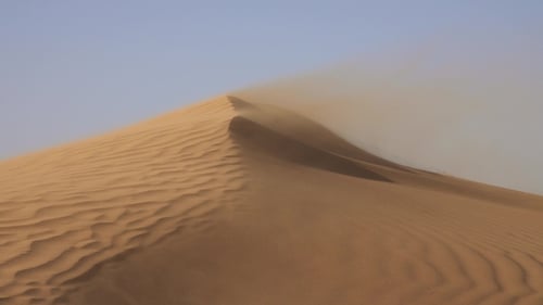 Sand Blowing in Sand Dunes in Wind, Sahara Desert