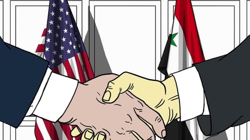 Animated Handshake Between USA and Syrian Flags