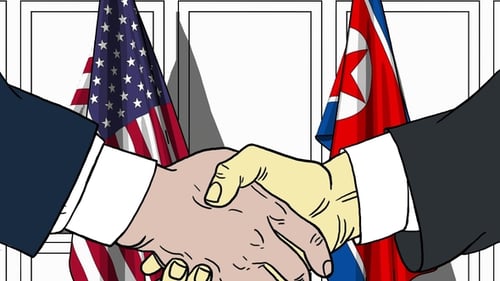 Animated Handshake Between USA and North Korea Flags