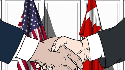 US and Canada Diplomatic Handshake Partnership Animation