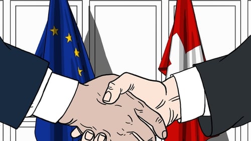 Cartoon Handshake with Flags for Business Agreement Animation