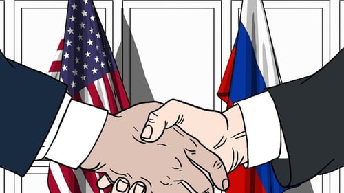 USA and Russia Diplomatic Handshake Animated Illustration