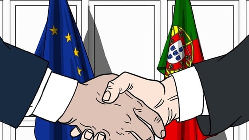Animated Handshake Between European Union and Portugal Flags