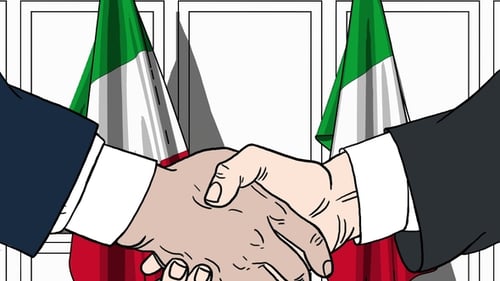 Sketch Animated Handshake with Waving Flags