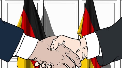 Animated Handshake with German Flags for Partnership Agreement
