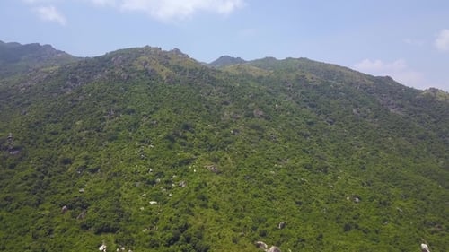 Aerial View of Green Mountain with Stones and Tropical Trees