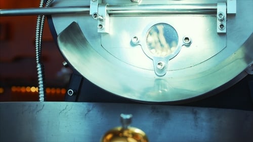 Coffee Beans Roasting inside Silver Metal Machine