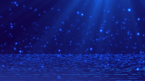 Animated Blue Particle Background with Shimmering Light Rays