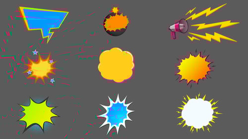 Animated Comic Style Pop Art Speech Bubbles and Explosions