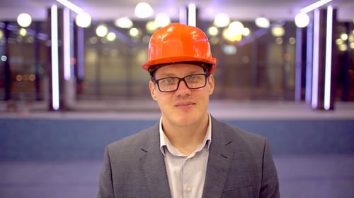 Professional People at Work, Portrait of Happy and Confident Architect with Safety Helmet in