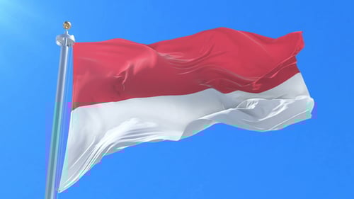 Realistic Red and White Flag Waving Seamless Loop Animation