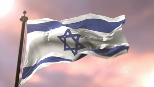 Realistic Israel Flag Waving Against a Vibrant Sky