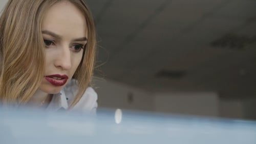 Business Coworker Monitoring and Working with the Pc in Office