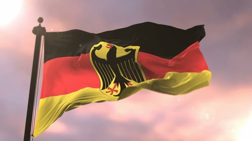 Realistic Waving German Flag with Eagle on Pole