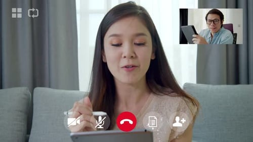 Woman Talking on Video Call with Tablet
