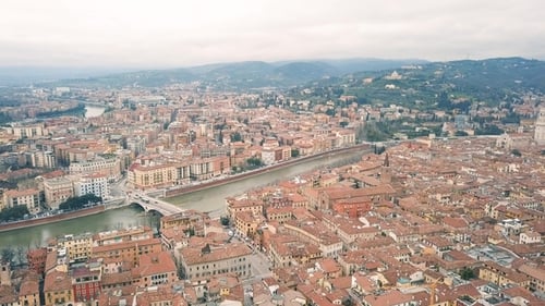 Aerial View of European Cityscape with River