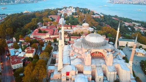 Sehzade Mosque From Sky Golden Horn Istanbul