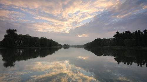 Beautiful Dawn on the Shore of the Lake. Fishing Lake