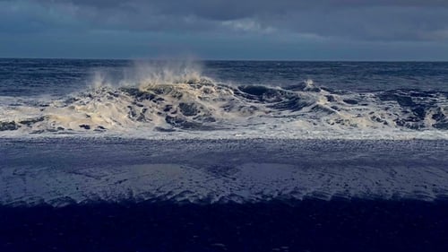 Fantastic Views of the Coastline with Black Sand and Surf Waves of the Sea