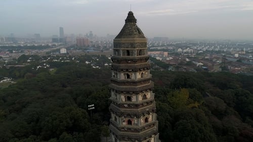Over Old Historical Stone Buddhist Temple on Sunset, Asia, Religion