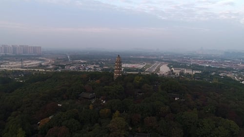 Over Old Historical Stone Buddhist Temple on Sunset, Asia, Religion