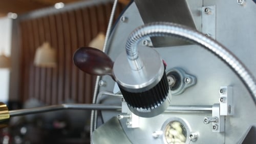 Coffee Beans Roasting Inside Stainless Steel Machine
