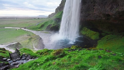 Seljalandfoss Waterfall. Beautiful Summer Sunny Day. Iceland