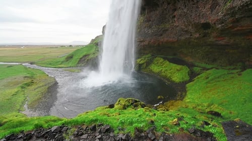 Seljalandfoss Waterfall. Beautiful Summer Sunny Day. Iceland