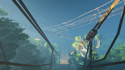 Immersive Journey Over an Ancient Jungle Suspension Bridge