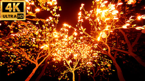 Abstract Nature Loop with Glowing Golden Trees