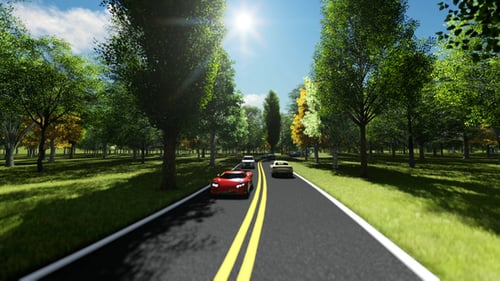 3D Animated Drive on Scenic Road with Cars