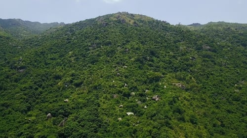 Beautiful Green Mountain Covered Tropical Trees and Stones Aerial View. Landscape Mountain with