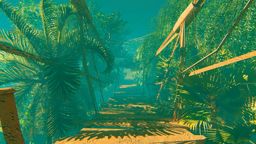 Animated Journey Across a Jungle Bridge in Lush Nature