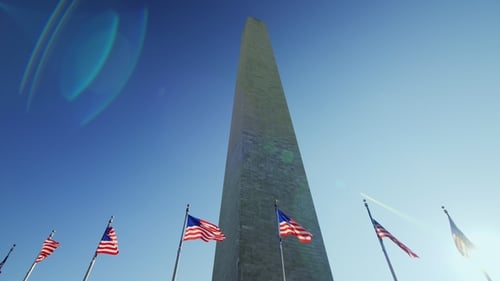 The Washington Monument with American Flags