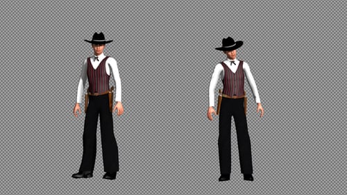 3D Animated Cowboy Character Standing with Alpha Channel