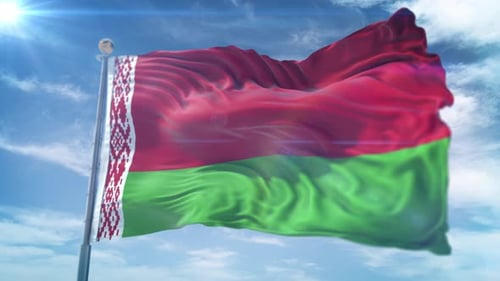 Waving Belarus Flag Animation Against Blue Sky
