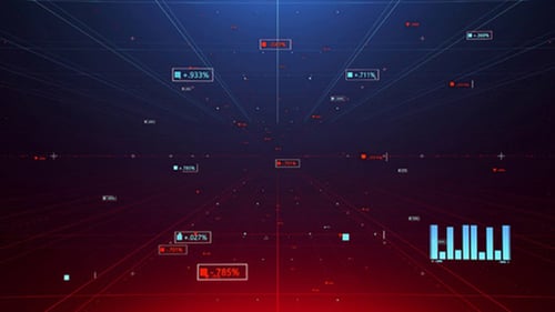 Futuristic Digital Data Stream Grid with Percentages and Graphs