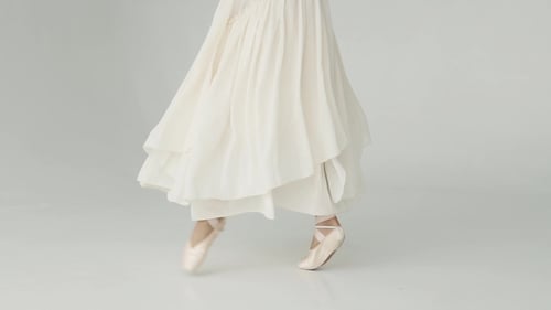 Ballerina's Legs in Pointe Shoes Ballet Dancer Dancing Ballet in a Long Billowing Dress