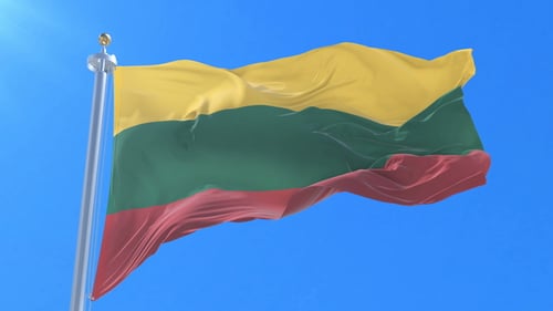 Realistic Waving Flag Logo Reveal on Blue Sky