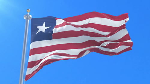 Liberia National Flag Waving in Blue Sky