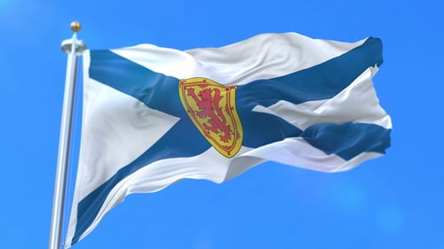 Nova Scotia Flag Waving Seamless Loop in Blue Sky