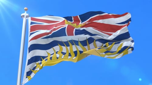 British Columbia Flag Waving in Realistic Slow Motion