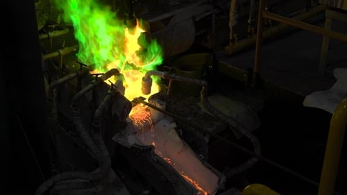 Metallurgical Production. The Molten Metal Is Pouring From the Furnace, the Hot Liquid Is Very